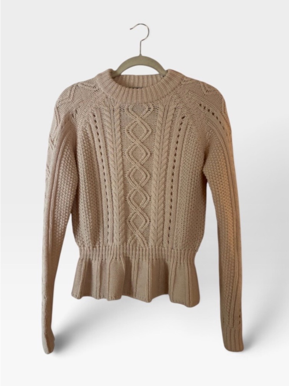 Scotch & Soda Cream Cable-Knit Peplum SweaterSz M